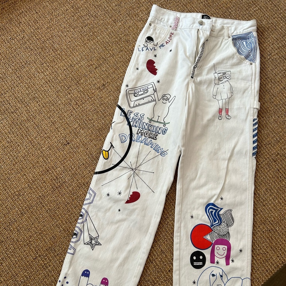 BDG Urban Outfitters High Rise White Doodle Carpenter Jeans Y2K 90s